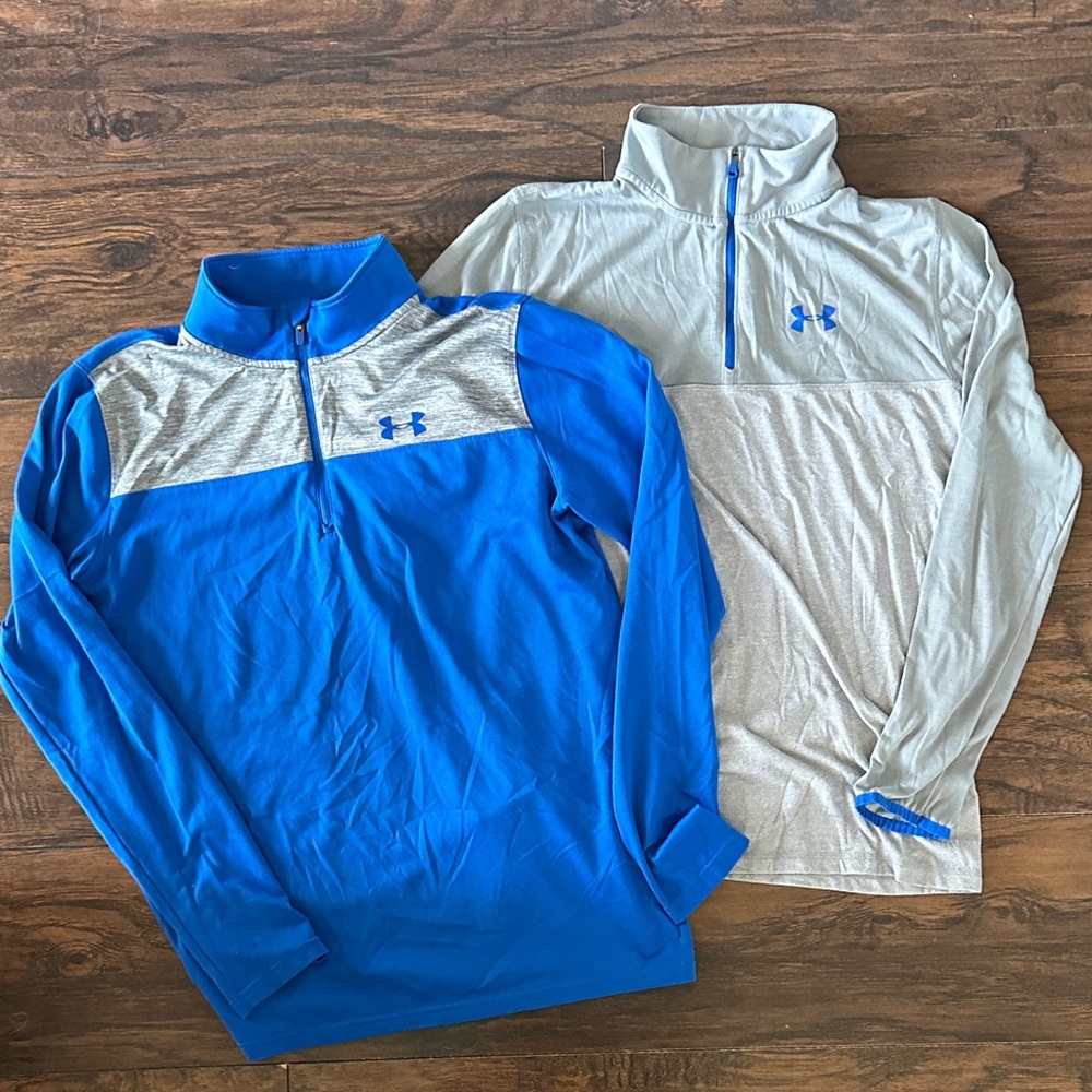2 - Under Armour Royal Blue and Light Gray Quarter-Zip Tops